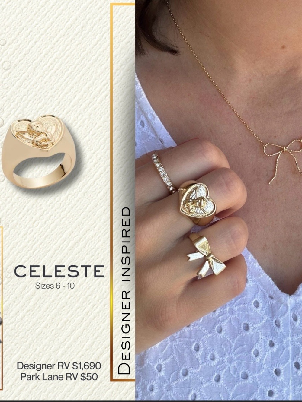 Park Lane Celeste Gold Heart Signet Ring - Designer Inspired